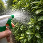 Application du désherbant vinaigre blanc sur un pittosporum
