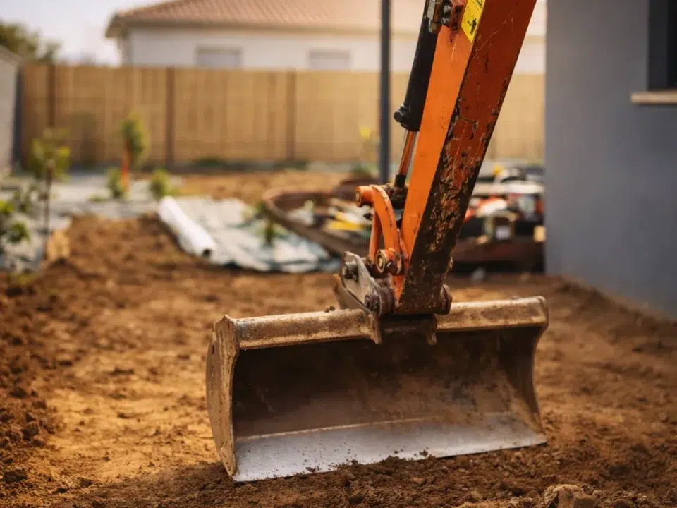Travaux de terrassement avec mini-pelle pour préparation et nivellement du terrain