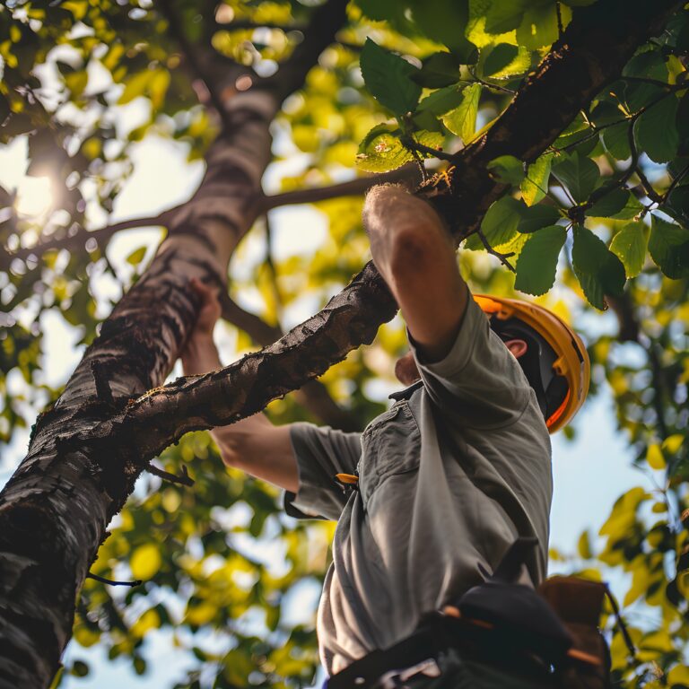 Paysagiste sur la ville de la crau pendant un elagage d'arbre