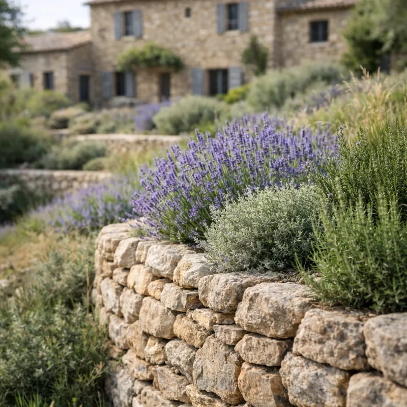 Entretien professionnel d’un jardin méditerranéen à Saint-Tropez avec massifs structurés et végétation soignée